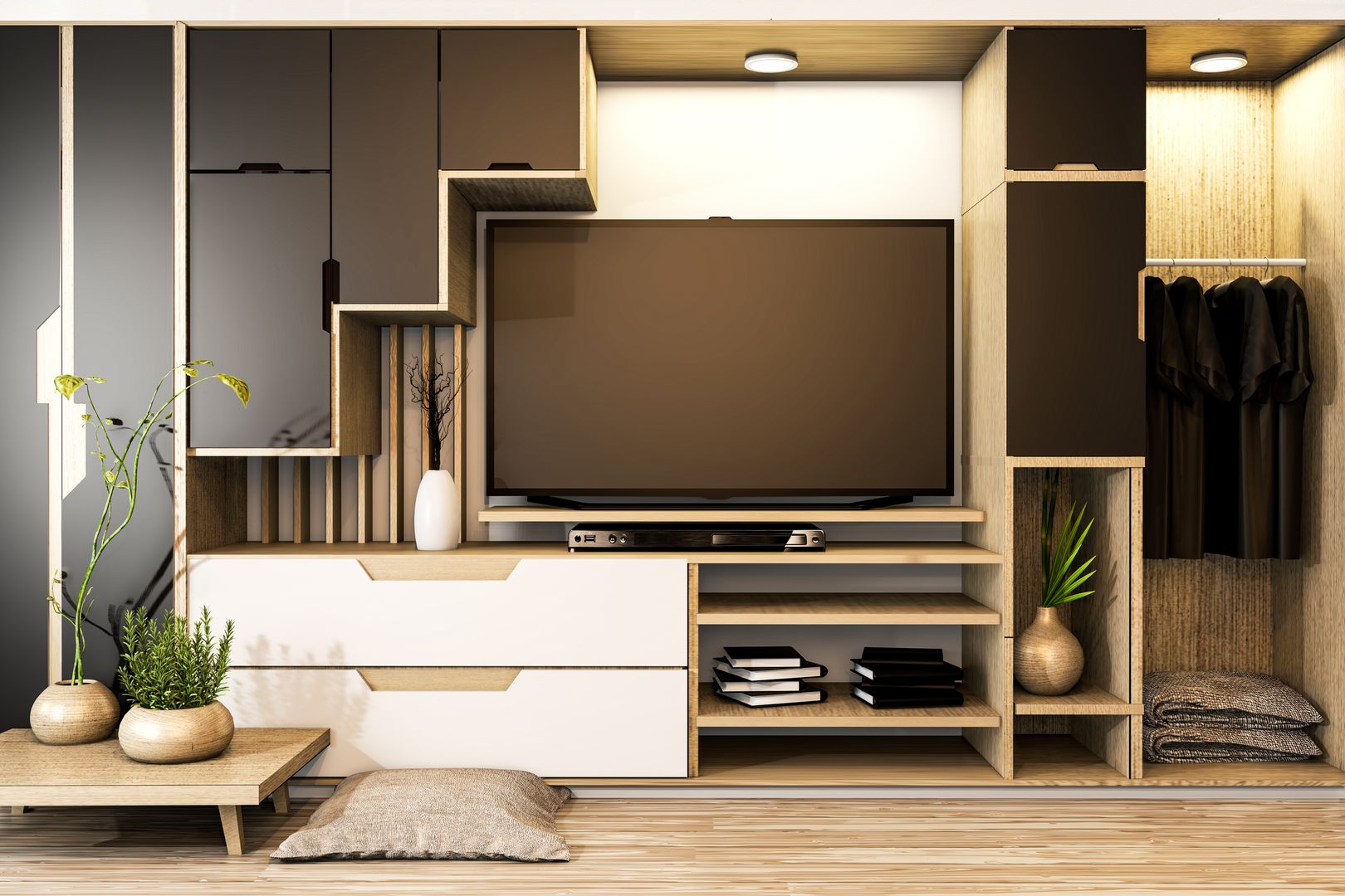 Black and white Cabinet tv mix wardrobe shelf wooden japanese st